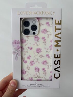LoveShackFancy Floral iPhone 16 Pro Max Case in White and Light Pink
